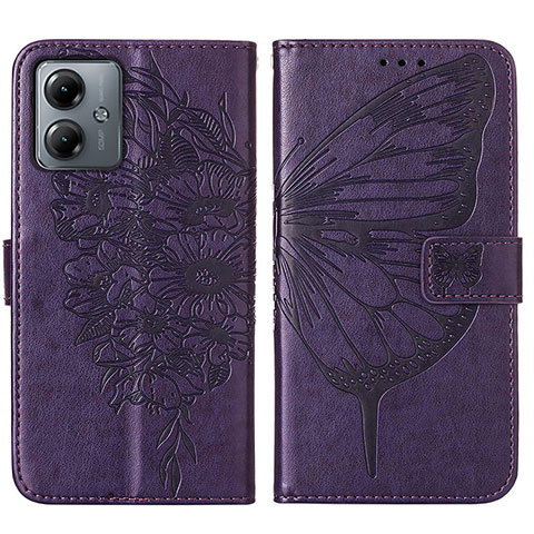 Coque Portefeuille Papillon Livre Cuir Etui Clapet YB1 pour Motorola Moto G14 Violet