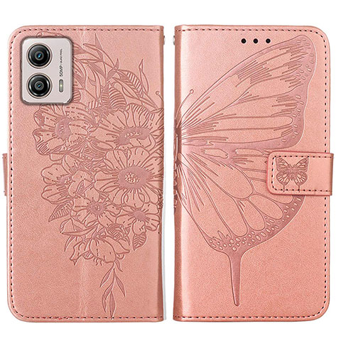 Coque Portefeuille Papillon Livre Cuir Etui Clapet YB1 pour Motorola Moto G53j 5G Or Rose