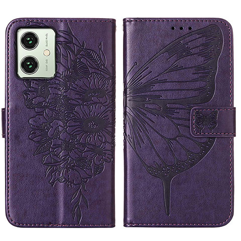 Coque Portefeuille Papillon Livre Cuir Etui Clapet YB1 pour Motorola Moto G54 5G Violet