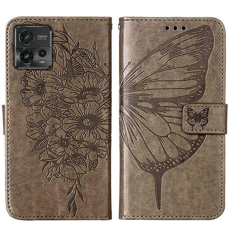 Coque Portefeuille Papillon Livre Cuir Etui Clapet YB1 pour Motorola Moto G72 Gris