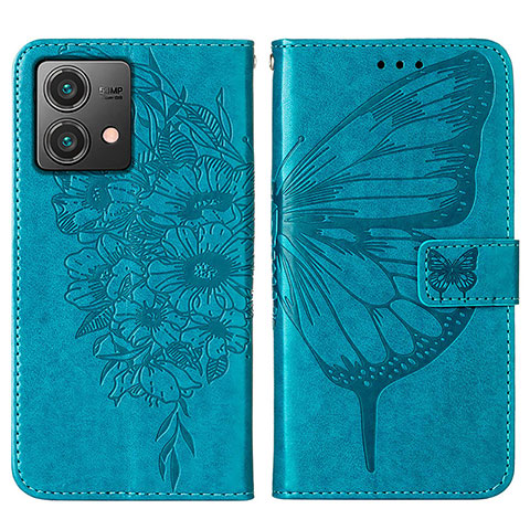 Coque Portefeuille Papillon Livre Cuir Etui Clapet YB1 pour Motorola Moto G84 5G Bleu