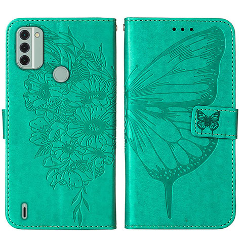 Coque Portefeuille Papillon Livre Cuir Etui Clapet YB1 pour Nokia C31 Vert