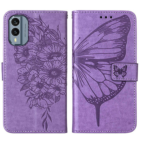 Coque Portefeuille Papillon Livre Cuir Etui Clapet YB1 pour Nokia X30 5G Violet Clair