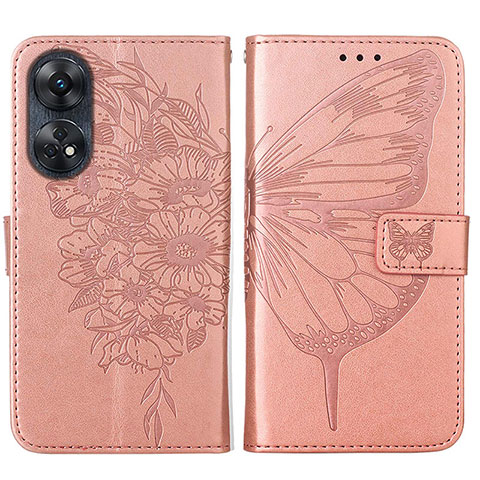 Coque Portefeuille Papillon Livre Cuir Etui Clapet YB1 pour Oppo Reno8 T 4G Or Rose