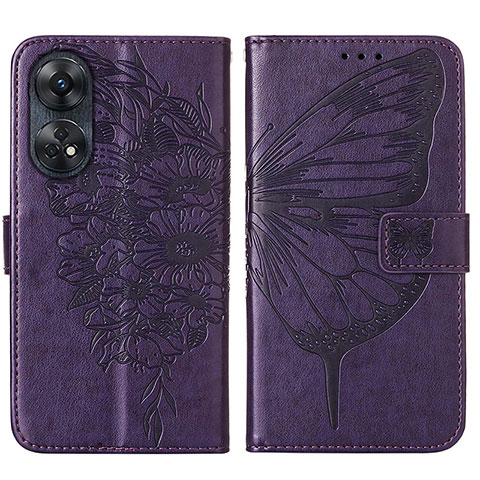 Coque Portefeuille Papillon Livre Cuir Etui Clapet YB1 pour Oppo Reno8 T 4G Violet