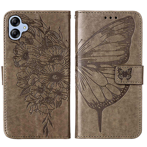 Coque Portefeuille Papillon Livre Cuir Etui Clapet YB1 pour Samsung Galaxy F04 Gris