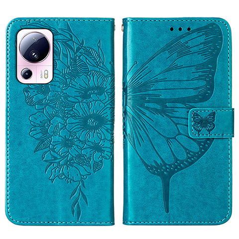 Coque Portefeuille Papillon Livre Cuir Etui Clapet YB1 pour Xiaomi Mi 13 Lite 5G Bleu