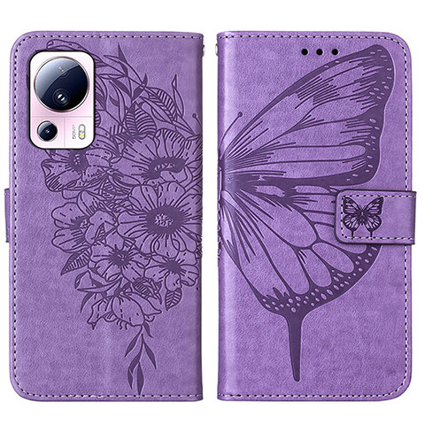 Coque Portefeuille Papillon Livre Cuir Etui Clapet YB1 pour Xiaomi Mi 13 Lite 5G Violet Clair