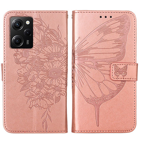 Coque Portefeuille Papillon Livre Cuir Etui Clapet YB1 pour Xiaomi Poco X5 Pro 5G Or Rose