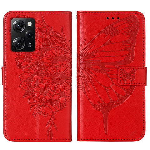 Coque Portefeuille Papillon Livre Cuir Etui Clapet YB1 pour Xiaomi Poco X5 Pro 5G Rouge