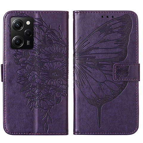 Coque Portefeuille Papillon Livre Cuir Etui Clapet YB1 pour Xiaomi Poco X5 Pro 5G Violet