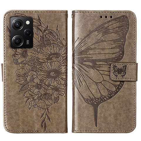 Coque Portefeuille Papillon Livre Cuir Etui Clapet YB1 pour Xiaomi Redmi Note 12 Pro Speed 5G Gris