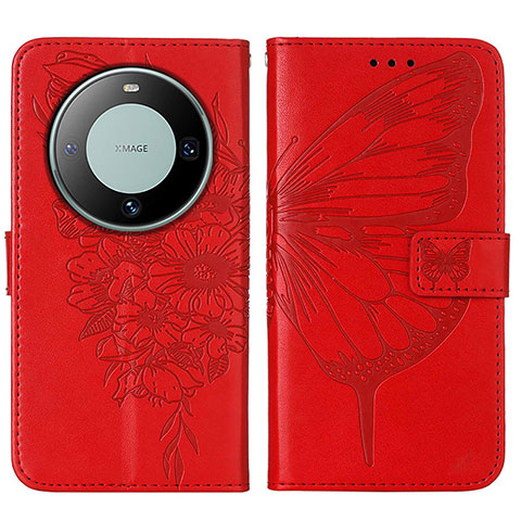 Coque Portefeuille Papillon Livre Cuir Etui Clapet YB2 pour Huawei Mate 60 Pro+ Plus Rouge