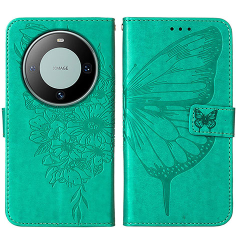 Coque Portefeuille Papillon Livre Cuir Etui Clapet YB2 pour Huawei Mate 60 Pro+ Plus Vert