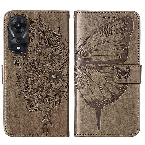 Coque Portefeuille Papillon Livre Cuir Etui Clapet YB2 pour Oppo A58 5G Gris