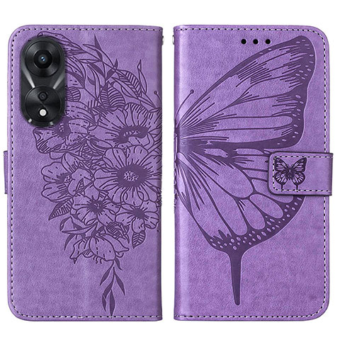 Coque Portefeuille Papillon Livre Cuir Etui Clapet YB2 pour Oppo A58 5G Violet Clair