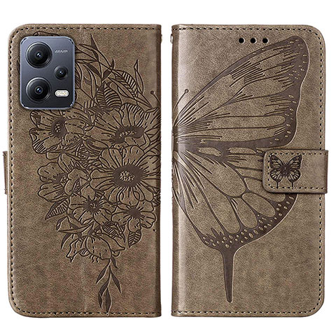 Coque Portefeuille Papillon Livre Cuir Etui Clapet YB2 pour Xiaomi Poco X5 5G Gris