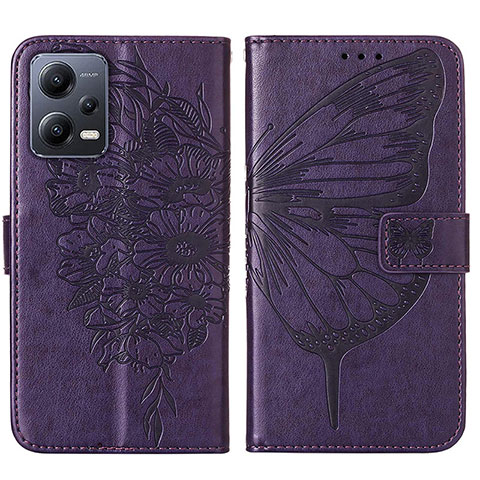 Coque Portefeuille Papillon Livre Cuir Etui Clapet YB2 pour Xiaomi Poco X5 5G Violet