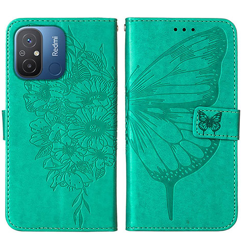 Coque Portefeuille Papillon Livre Cuir Etui Clapet YB2 pour Xiaomi Redmi 11A 4G Vert