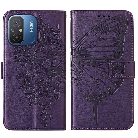 Coque Portefeuille Papillon Livre Cuir Etui Clapet YB2 pour Xiaomi Redmi 11A 4G Violet