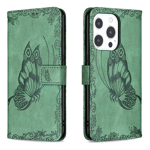 Coque Portefeuille Papillon Livre Cuir Etui Clapet Z01 pour Apple iPhone 14 Pro Max Vert