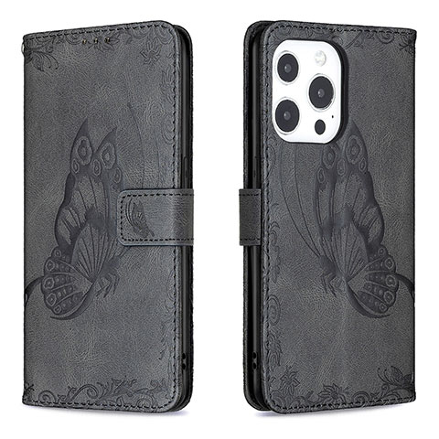 Coque Portefeuille Papillon Livre Cuir Etui Clapet Z01 pour Apple iPhone 14 Pro Noir