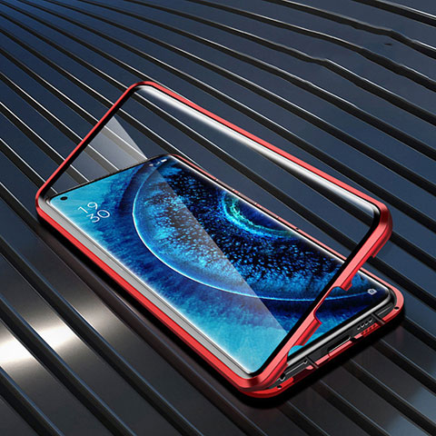 Coque Rebord Bumper Luxe Aluminum Metal Miroir 360 Degres Housse Etui Aimant A01 pour Oppo Find X2 Pro Rouge