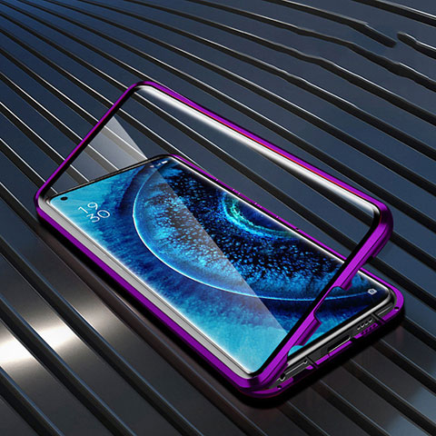 Coque Rebord Bumper Luxe Aluminum Metal Miroir 360 Degres Housse Etui Aimant A01 pour Oppo Find X2 Pro Violet