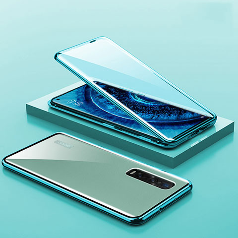 Coque Rebord Bumper Luxe Aluminum Metal Miroir 360 Degres Housse Etui Aimant A02 pour Oppo Find X2 Pro Vert