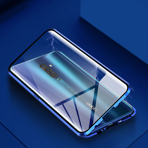 Coque Rebord Bumper Luxe Aluminum Metal Miroir 360 Degres Housse Etui Aimant C01 pour Oppo Reno2 Bleu