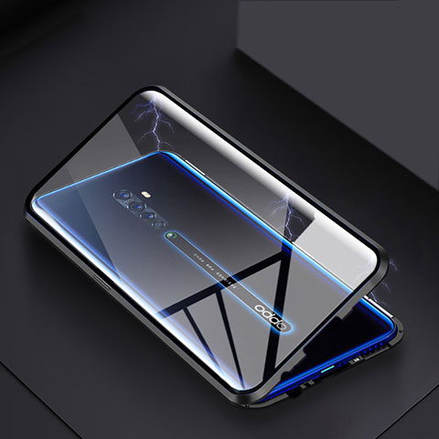 Coque Rebord Bumper Luxe Aluminum Metal Miroir 360 Degres Housse Etui Aimant C01 pour Oppo Reno2 Noir