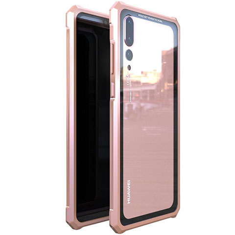 Coque Rebord Bumper Luxe Aluminum Metal Miroir 360 Degres Housse Etui Aimant D01 pour Huawei P20 Pro Or Rose