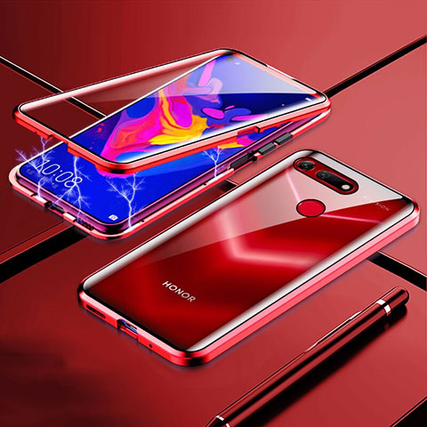 Coque Rebord Bumper Luxe Aluminum Metal Miroir 360 Degres Housse Etui Aimant F02 pour Huawei Honor V20 Rouge