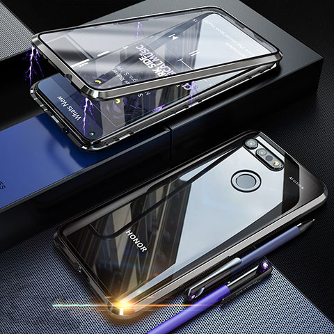 Coque Rebord Bumper Luxe Aluminum Metal Miroir 360 Degres Housse Etui Aimant K01 pour Huawei Honor V20 Noir