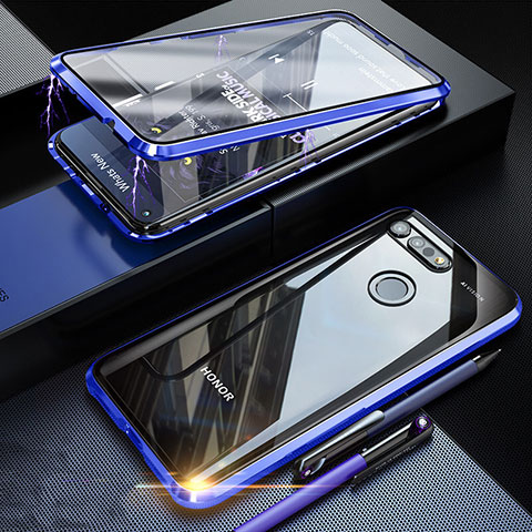 Coque Rebord Bumper Luxe Aluminum Metal Miroir 360 Degres Housse Etui Aimant K01 pour Huawei Honor View 20 Bleu