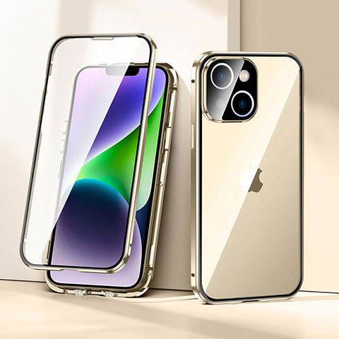 Coque Rebord Bumper Luxe Aluminum Metal Miroir 360 Degres Housse Etui Aimant LK1 pour Apple iPhone 14 Plus Or