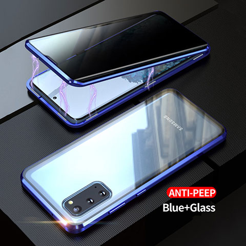 Coque Rebord Bumper Luxe Aluminum Metal Miroir 360 Degres Housse Etui Aimant LK1 pour Samsung Galaxy S20 5G Bleu