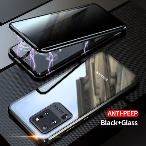 Coque Rebord Bumper Luxe Aluminum Metal Miroir 360 Degres Housse Etui Aimant LK1 pour Samsung Galaxy S20 Ultra 5G Noir