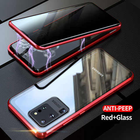 Coque Rebord Bumper Luxe Aluminum Metal Miroir 360 Degres Housse Etui Aimant LK1 pour Samsung Galaxy S20 Ultra 5G Rouge