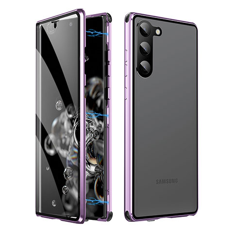 Coque Rebord Bumper Luxe Aluminum Metal Miroir 360 Degres Housse Etui Aimant LK1 pour Samsung Galaxy S22 5G Violet