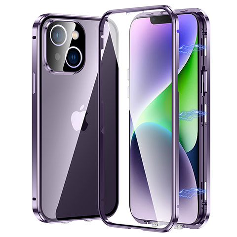 Coque Rebord Bumper Luxe Aluminum Metal Miroir 360 Degres Housse Etui Aimant LK2 pour Apple iPhone 13 Violet