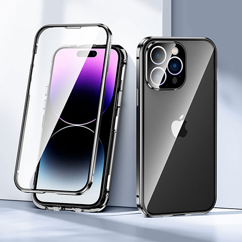 Coque Rebord Bumper Luxe Aluminum Metal Miroir 360 Degres Housse Etui Aimant LK2 pour Apple iPhone 14 Pro Noir