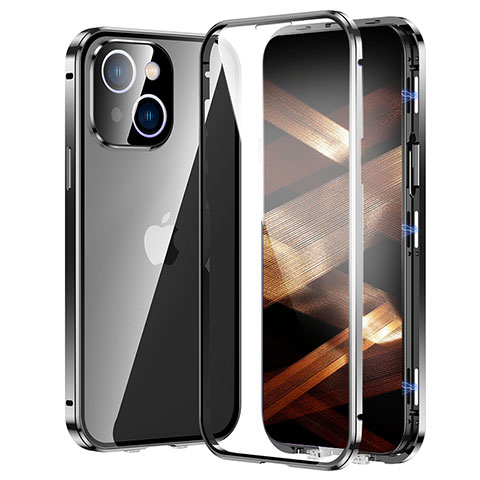 Coque Rebord Bumper Luxe Aluminum Metal Miroir 360 Degres Housse Etui Aimant LK2 pour Apple iPhone 15 Noir