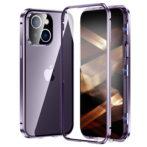 Coque Rebord Bumper Luxe Aluminum Metal Miroir 360 Degres Housse Etui Aimant LK2 pour Apple iPhone 15 Plus Violet