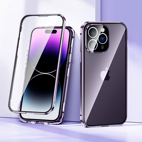 Coque Rebord Bumper Luxe Aluminum Metal Miroir 360 Degres Housse Etui Aimant LK2 pour Apple iPhone 15 Pro Violet