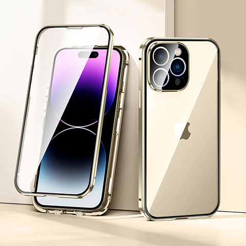 Coque Rebord Bumper Luxe Aluminum Metal Miroir 360 Degres Housse Etui Aimant LK2 pour Apple iPhone 16 Pro Or