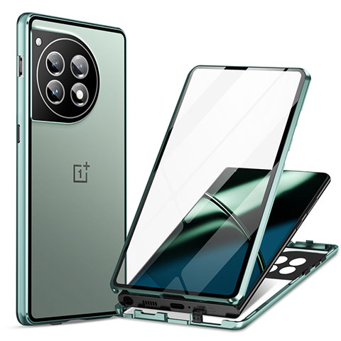 Coque Rebord Bumper Luxe Aluminum Metal Miroir 360 Degres Housse Etui Aimant LK2 pour OnePlus 12R 5G Vert