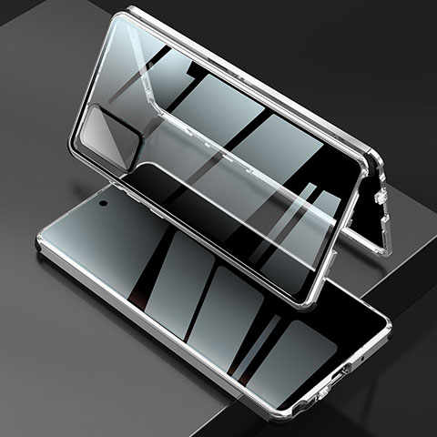 Coque Rebord Bumper Luxe Aluminum Metal Miroir 360 Degres Housse Etui Aimant LK2 pour Samsung Galaxy Note 20 5G Argent