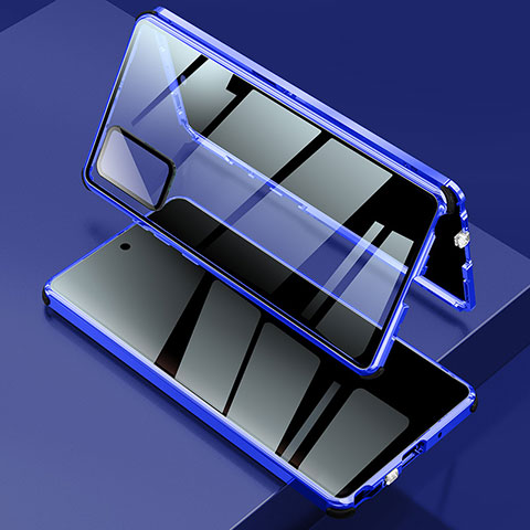 Coque Rebord Bumper Luxe Aluminum Metal Miroir 360 Degres Housse Etui Aimant LK2 pour Samsung Galaxy Note 20 5G Bleu