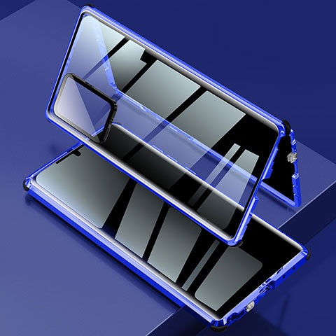 Coque Rebord Bumper Luxe Aluminum Metal Miroir 360 Degres Housse Etui Aimant LK2 pour Samsung Galaxy Note 20 Ultra 5G Bleu